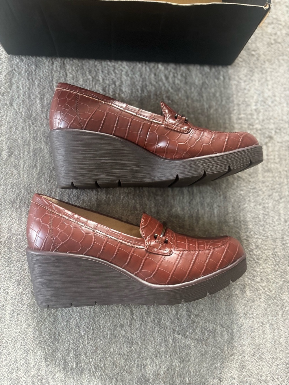 SOUL Naturalizer Womens Achieve Slip On Wedge Loafers Brown Size 7W New
